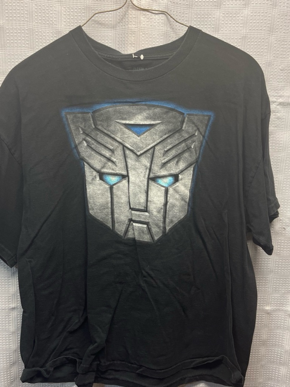 Black Transformers Graphic Tee with Silver Shield Design